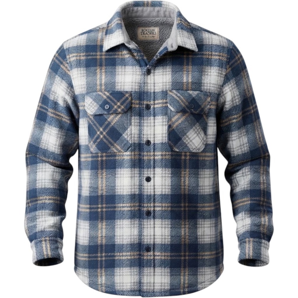 Boston Traders Plaid Fleece Lined Flannel Shirt Jacket Mens Large Blue Sherpa